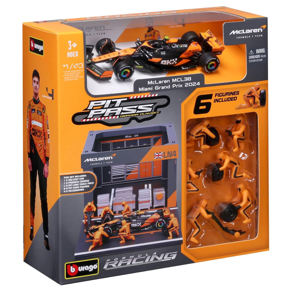 Bburago McLaren MCL38 F1 2024 Miami GP #4 Norris Pit Pass Set (1:43)