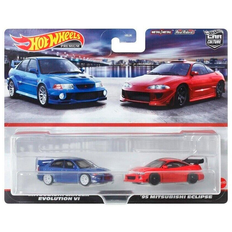 Hot Wheels Premium Twin Pack - Mitsubishi Evo & Eclipse (Card Creased)