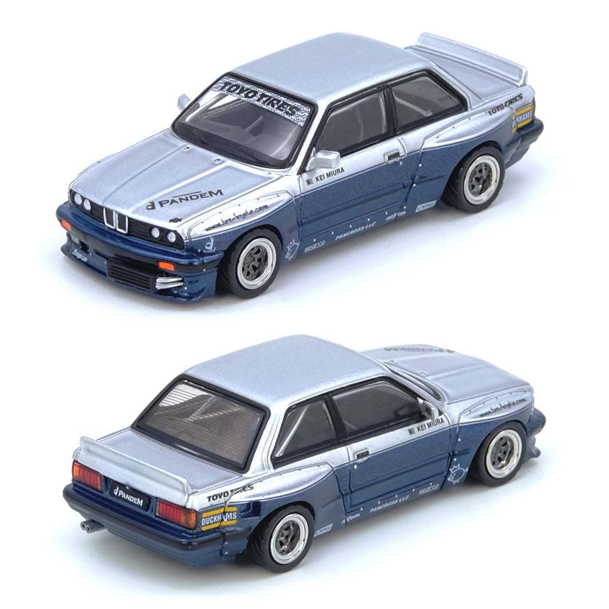 Inno64 Pandem BMW E30 M3 Silver / Blue (1:64 Scale)