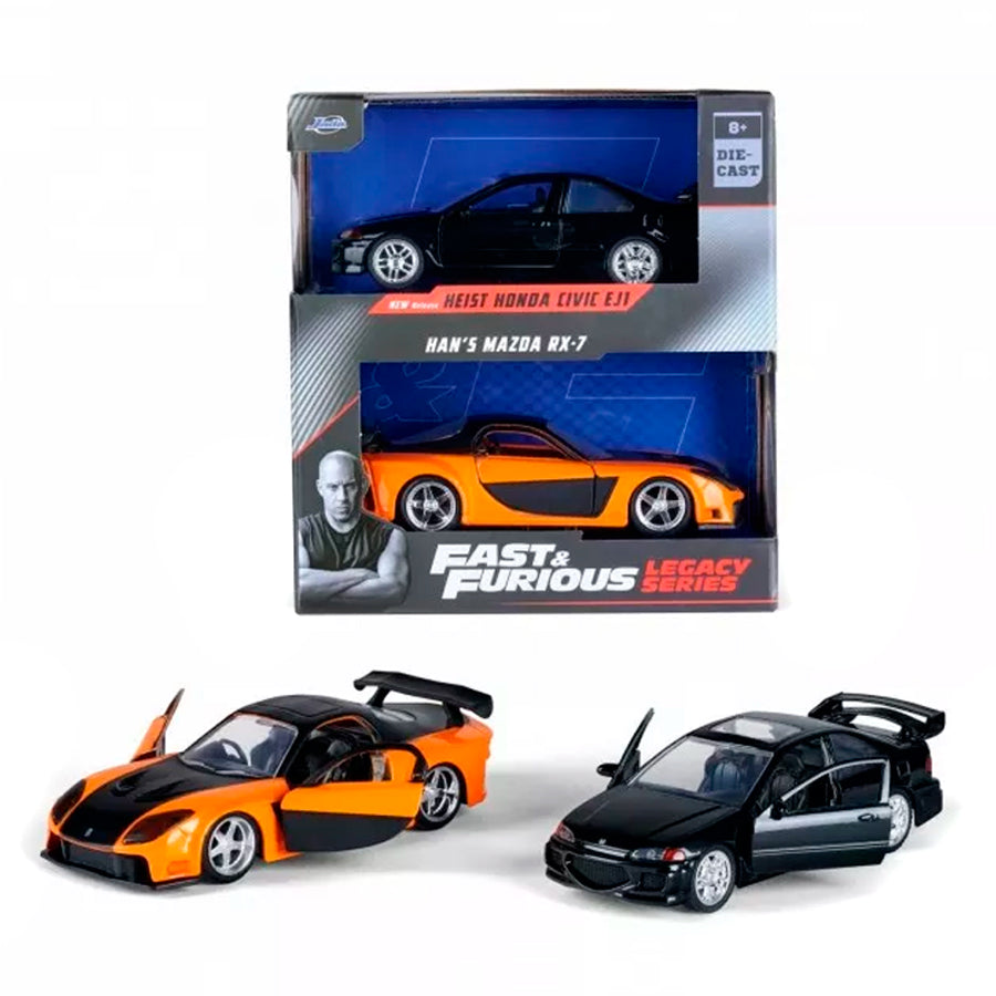 Jada F&F Twin Pack - Han's Mazda RX-7 & Heist Honda Civic (1/32) (Tatty Box)