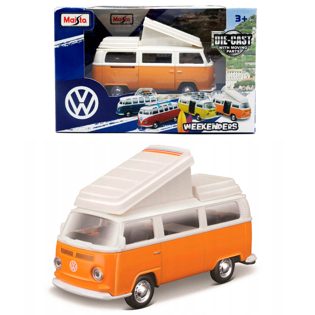 Maisto VW Type Camper Van Orange White (Approx 1:40 Scale
