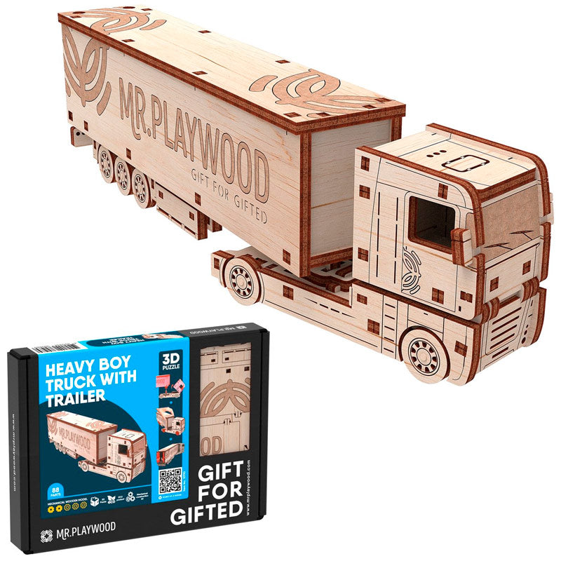 Plywood Heavy Boy Truck With Trailer 3D Puzzle