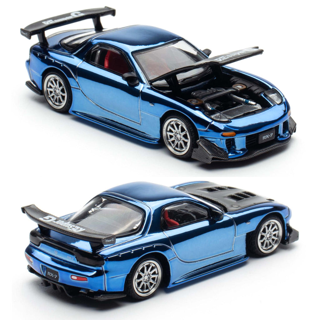 Pop Race Mazda RX7 Re-Amemiya Widebody Blue Chrome (223) (1:64)