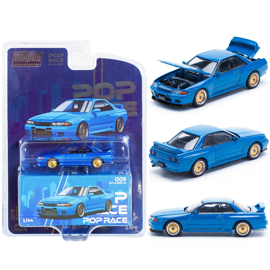 Pop Race Nissan Skyline GT-R BNR32 Blue (1:64) Enigma Blister Pack