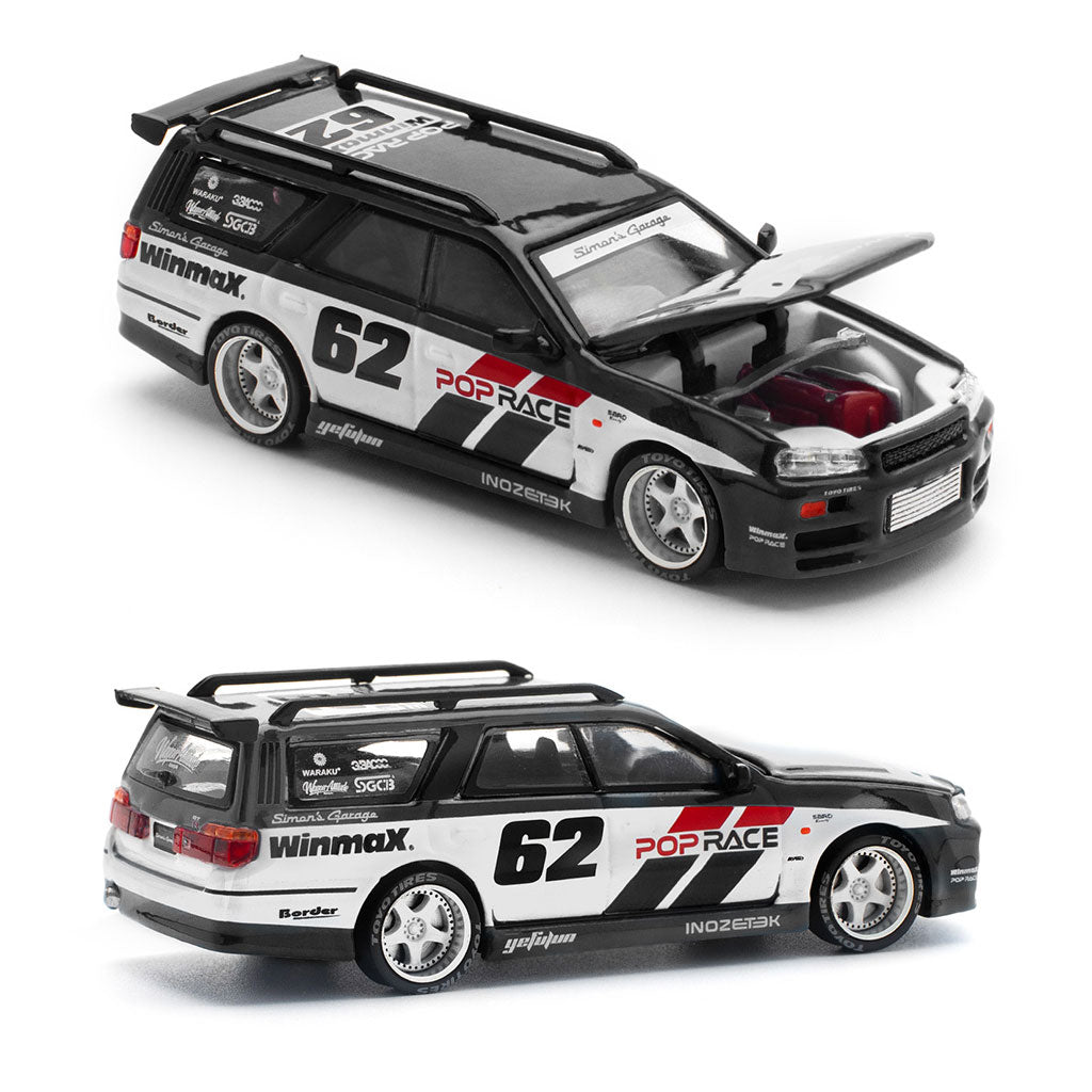 Pop Race Nissan Stagea Simon's Garage #62 Black (1:64 Scale)