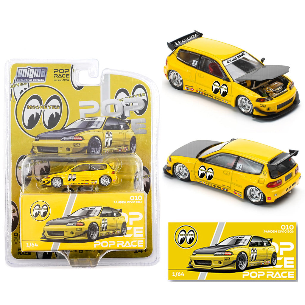 Pop Race Pandem Honda Civic EG6 Mooneyes Yellow (1:64) Enigma Blister