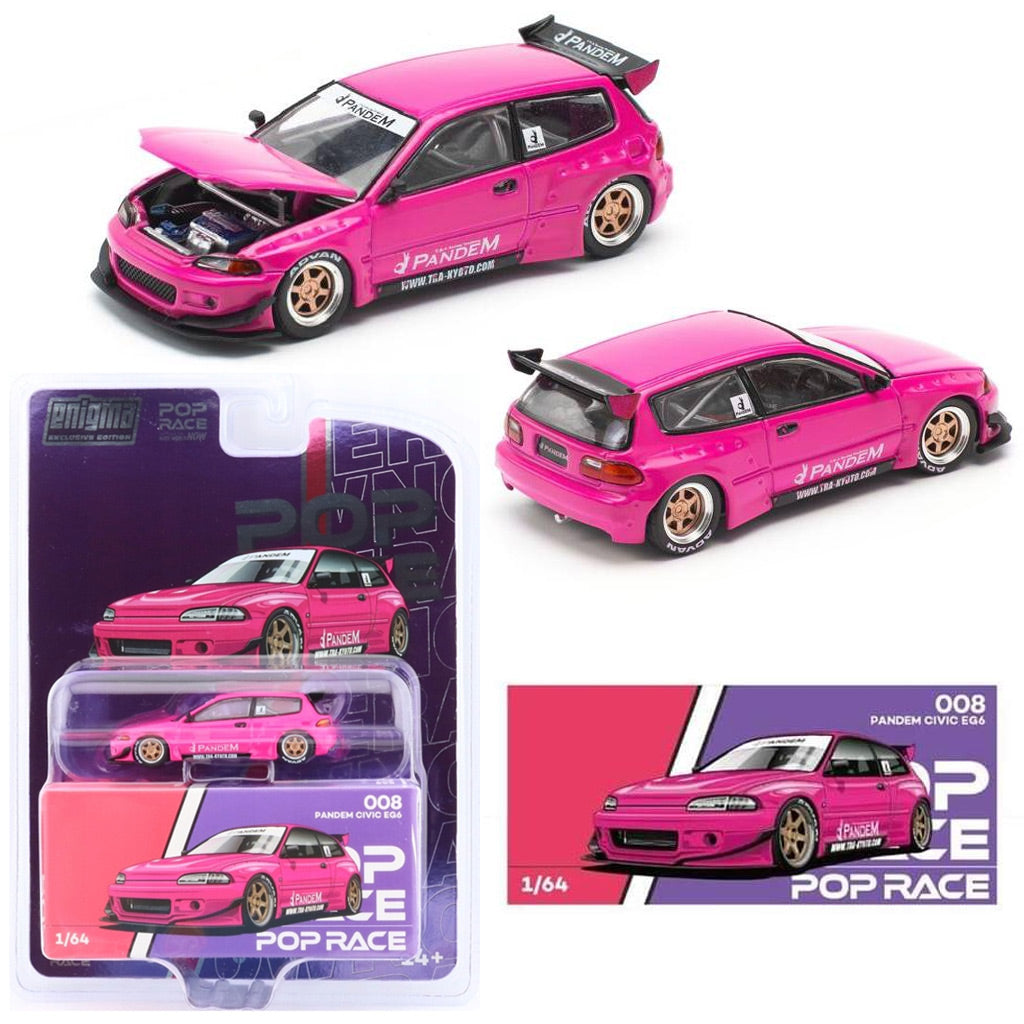 Pop Race Pandem Honda Civic EG6 Pink (1:64 Scale) Enigma Blister Pack