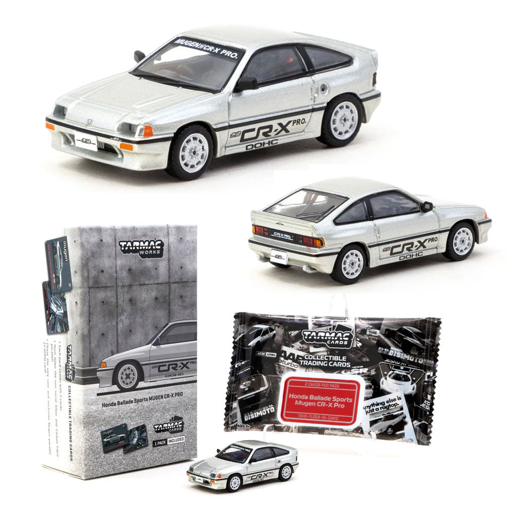 Tarmac Honda Ballade Sports Mugen CR-X Pro Silver With Cards (1:64)