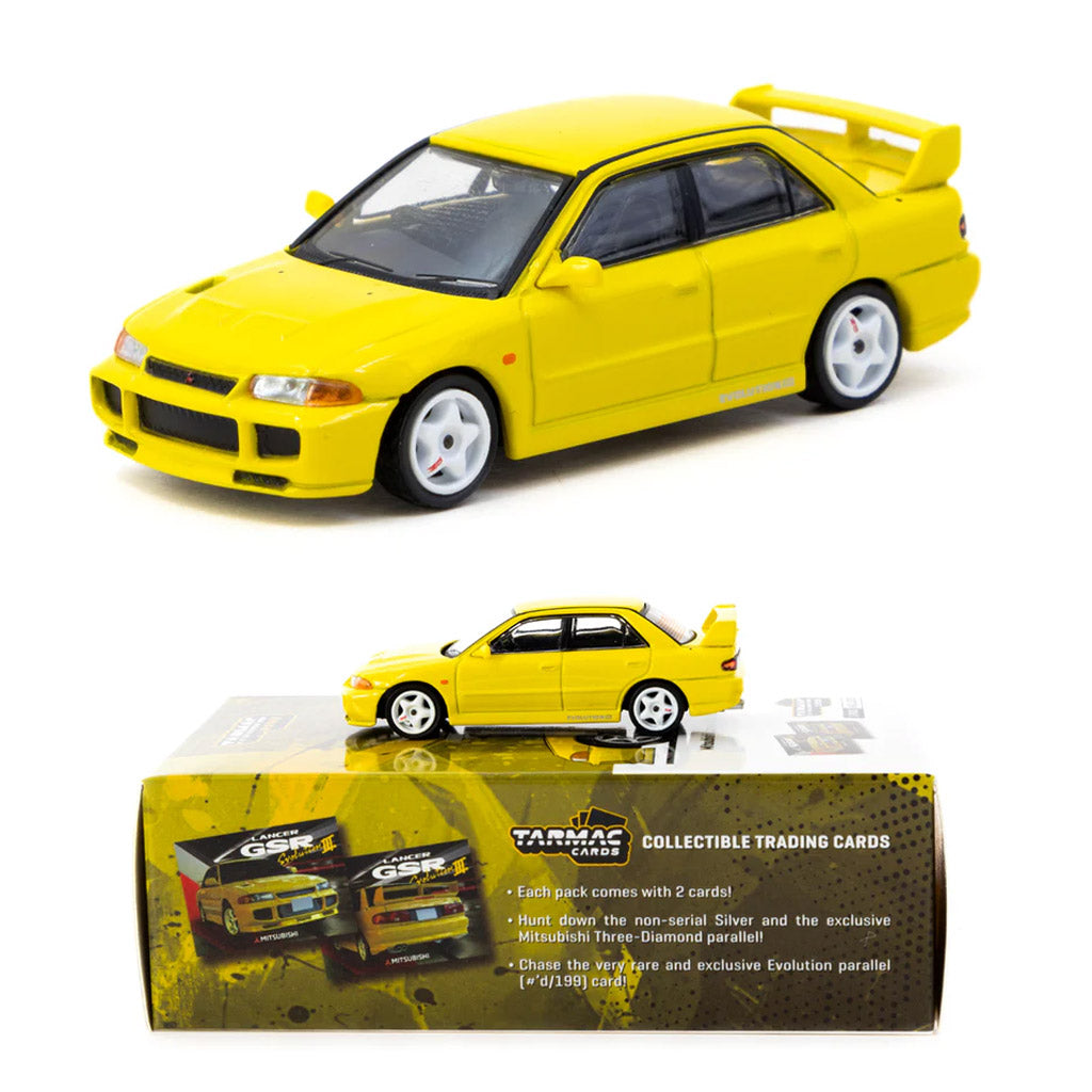 Tarmac Works Mitsubishi Lancer GSR Evolution III Yellow With Cards