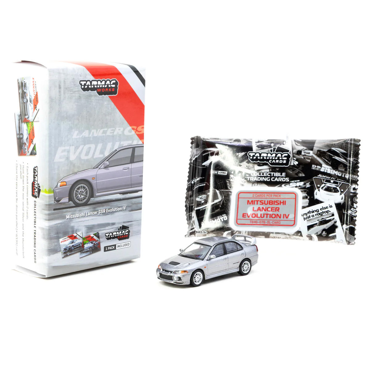 Tarmac Mitsubishi Lancer GSR Evolution IV Silver With Cards (1:64)