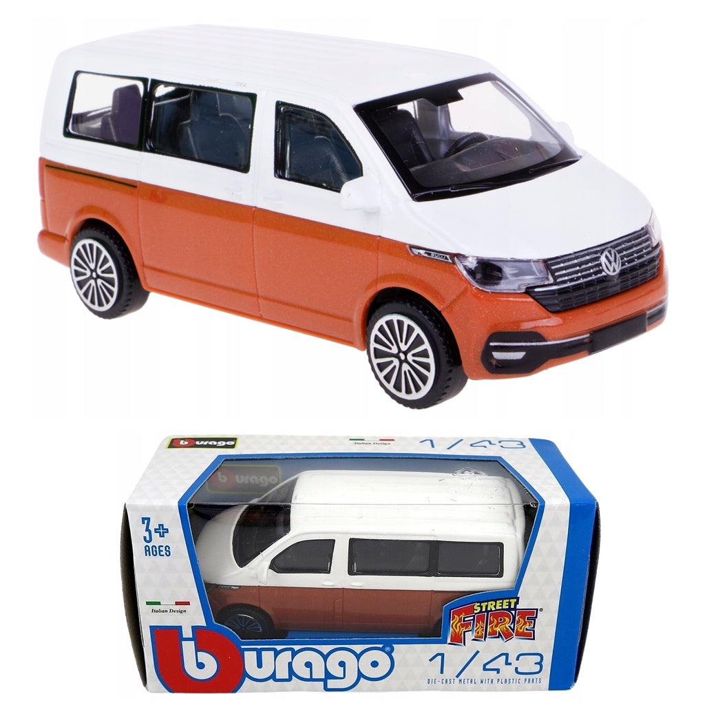 Bburago Street Fire - Volkswagen T6.1 Bus White / Orange (1:43 Scale)