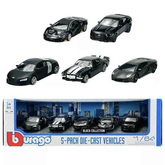 Bburago 5 Pack Of Diecast Vehicles - Black Collection (1:64 Scale)