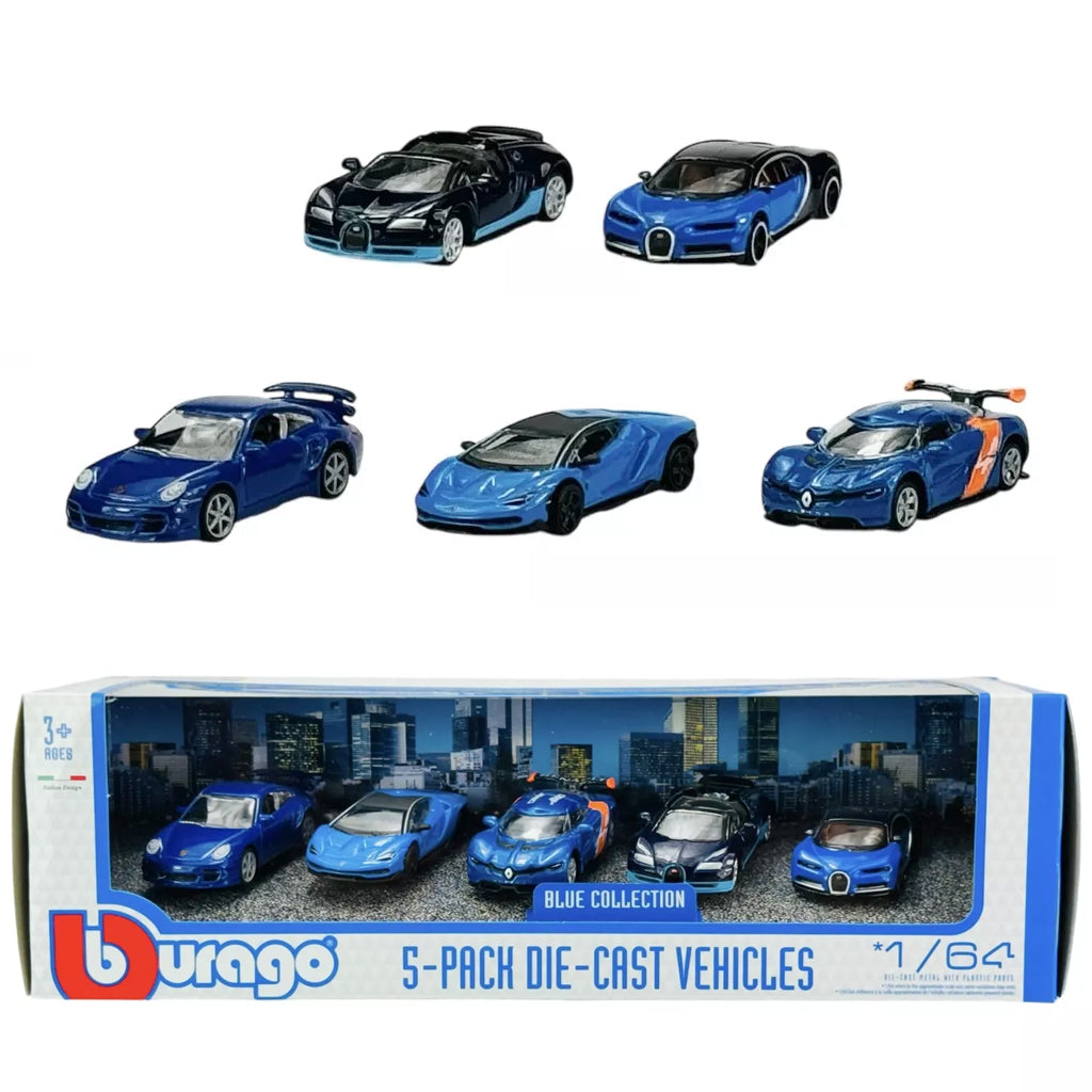 Bburago 5 Pack Of Diecast Vehicles - Blue Collection (1:64 Scale)