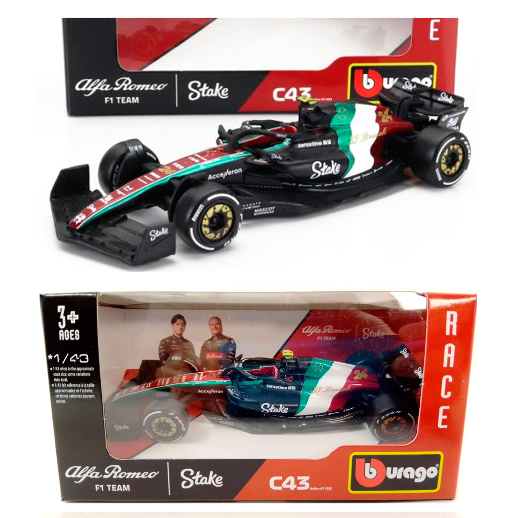 Bburago Alfa Romeo C43 F1 2023 Italian GP Monza Livery #24 Zhou (1:43)