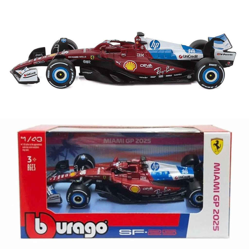 Bburago Ferrari SF-25 F1 2025 Miami GP #16 Charles Leclerc (1:43)