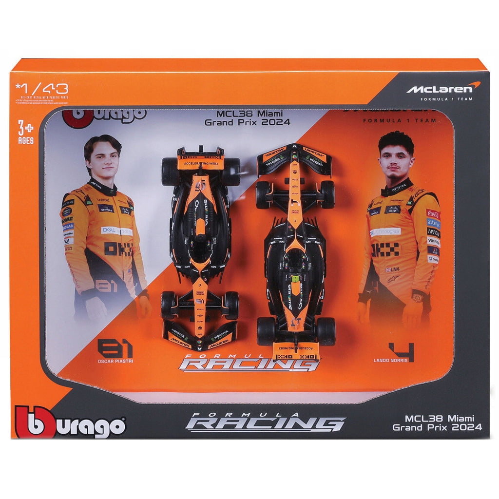 Bburago McLaren MCL38 F1 2024 Miami GP Norris & Piastri Set (1:43)