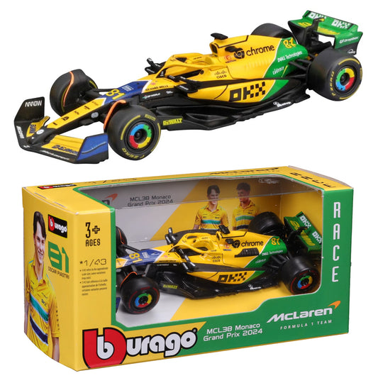 Bburago McLaren MCL38 F1 2024 Monaco GP Senna Livery #81 Piastri 1:43