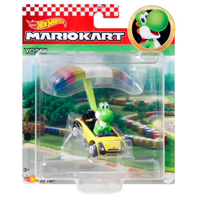 Hot Wheels Mario Kart Gliders - Yoshi (Sports Coupe & Parafoil) (Card Bent)