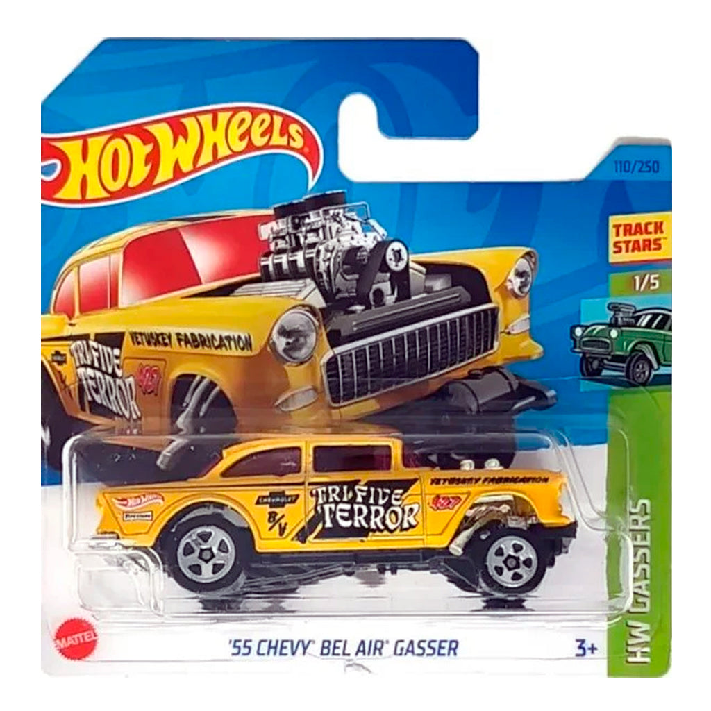 Hot Wheels - '55 Chevy Bel Air Gasser Yellow (SC) HKH61 (HW Gassers)