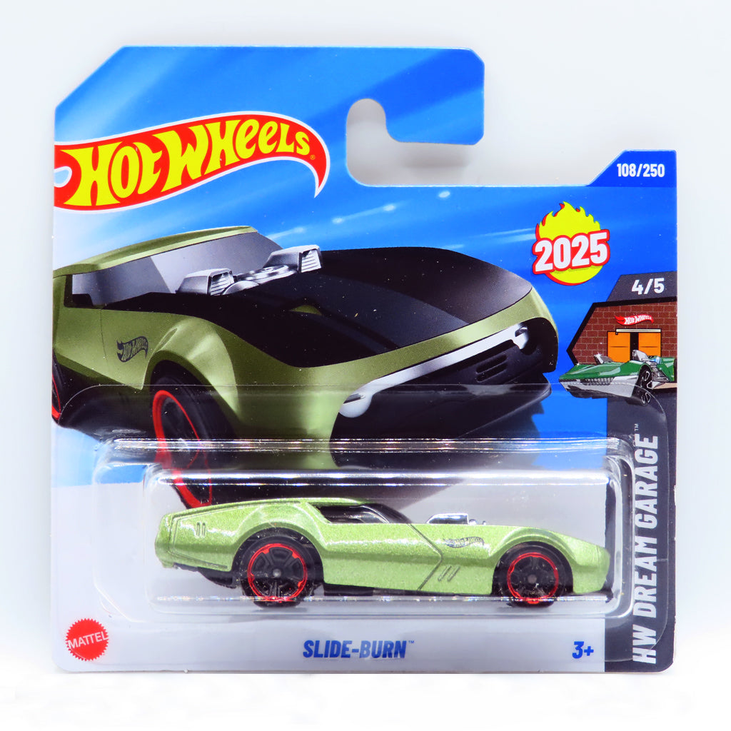 Hot Wheels - Slide Burn Green (SC) 2025 HW Dream Garage (Creased Card)