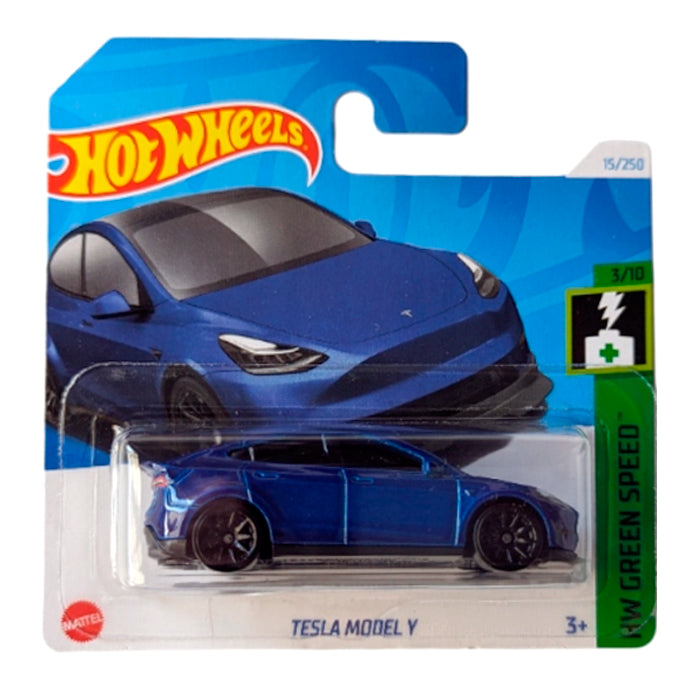 Hot Wheels – Tesla Model Y – Edición HW Green Speed 3/10 – Color Azul Oscuro – Carta Corta – Mattel 2024 Hot Wheels – Tesla Model Y – Edición HW Green Speed 3/10 – Color Azul Oscuro – Carta Corta – Mattel 2024