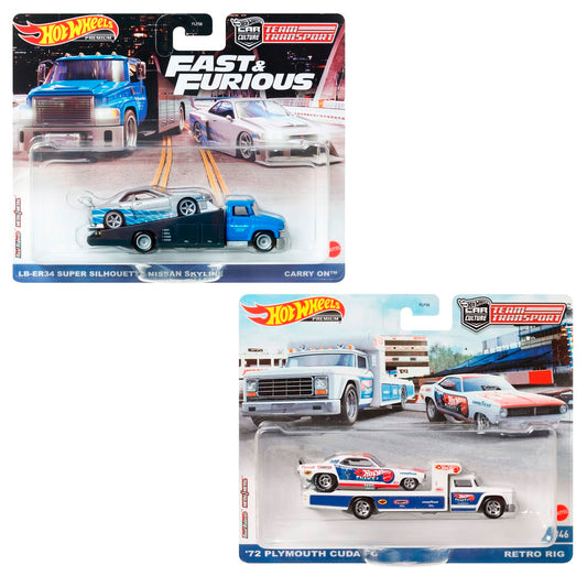 Hot Wheels Team Transport Twin Set - Plymouth Cuda & F&F Nissan Skyline