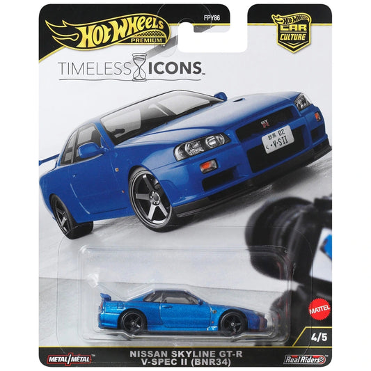Hot Wheels Timeless Icons - 4/5 - Nissan Skyline GT-R R34 V-Spec Blue
