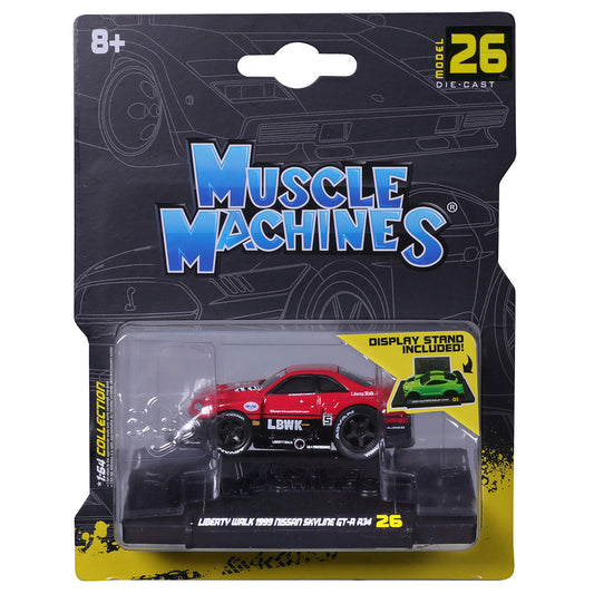 Maisto Muscle Machines - LBWK Nissan GT-R R34 Red/Black (Card Creased)