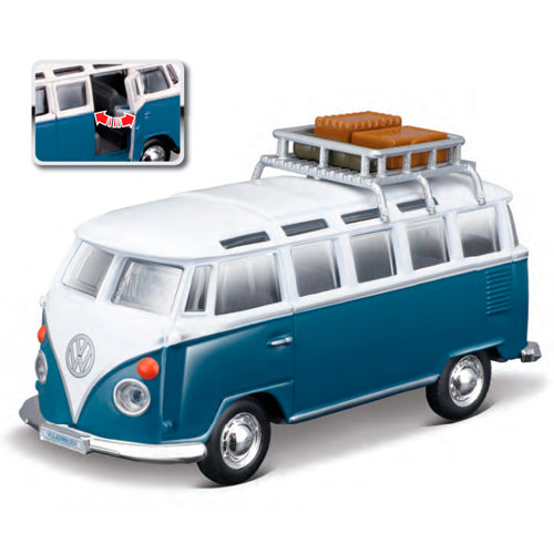 Maisto VW Samba Van With Roof Rack Blue (Approx 1:40)