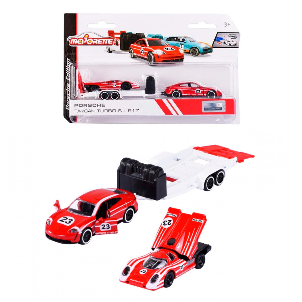 Majorette Porsche Race Trailer Set - Taycan Turbo S & Porsche 917