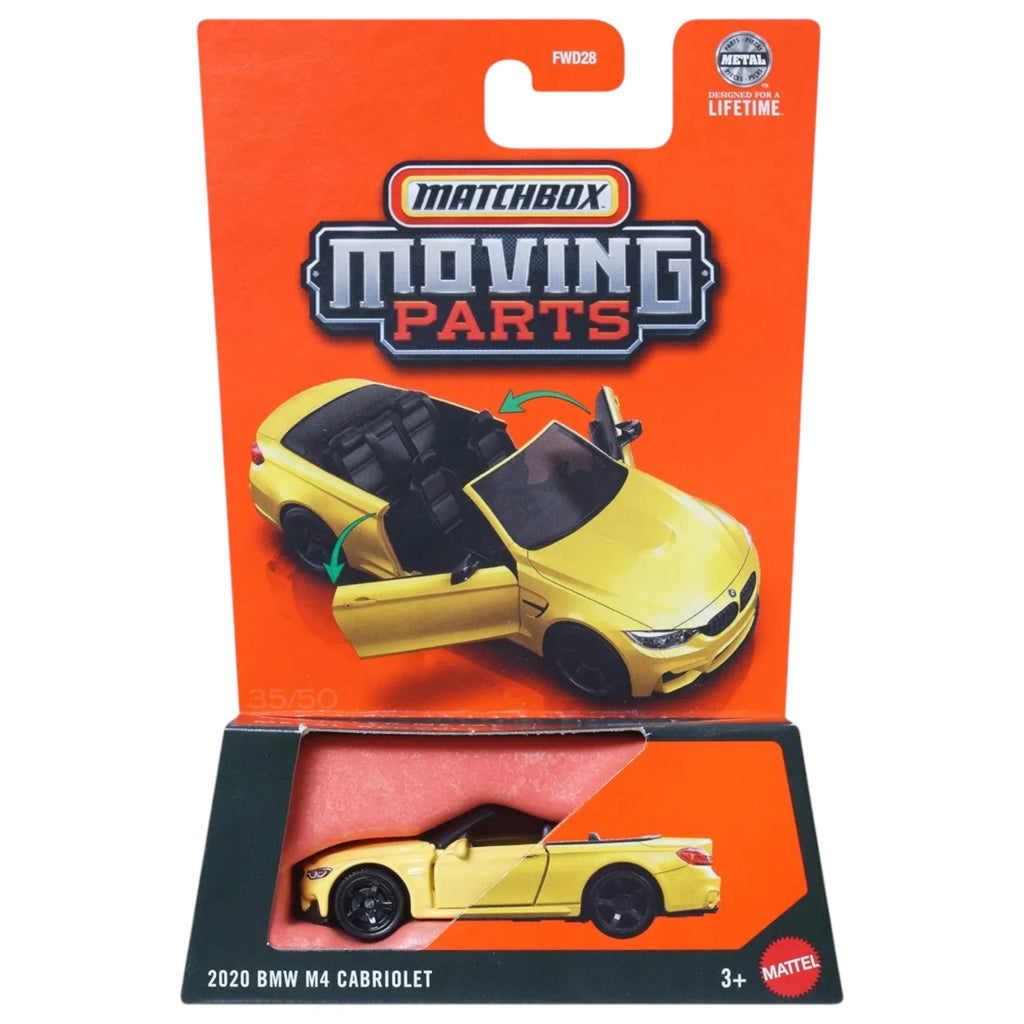 Matchbox Moving Parts 2025 - 2020 BMW M4 Cabriolet Yellow (1:64 Scale)