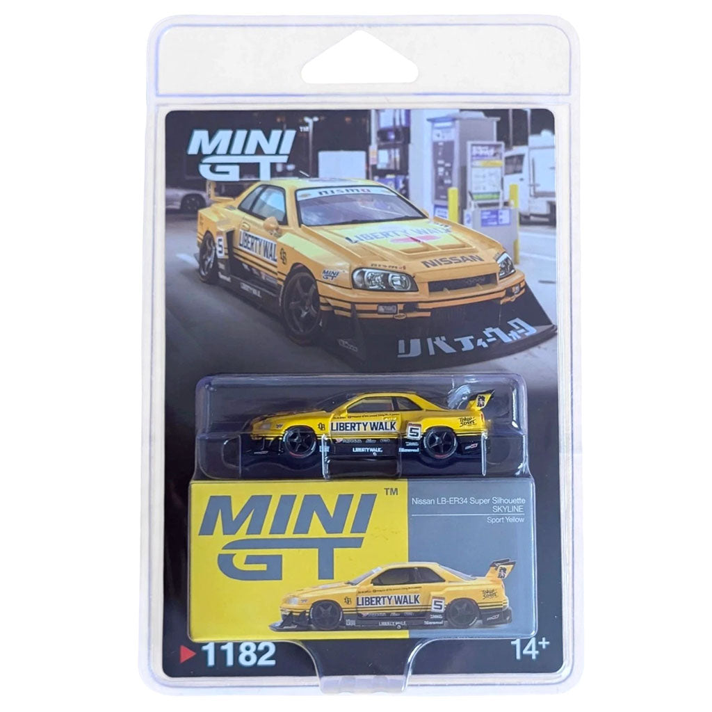 Mini GT Nissan LB-ER34 Super Silhouette Skyline Yellow (1182) Blister