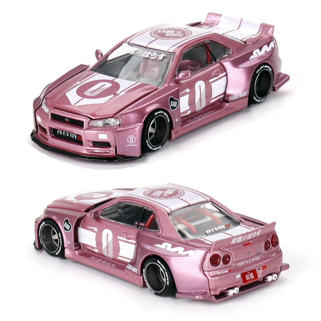 Mini GT Nissan Skyline GT-R R34 Kaido Racing V1 Pink (128) (1:64)