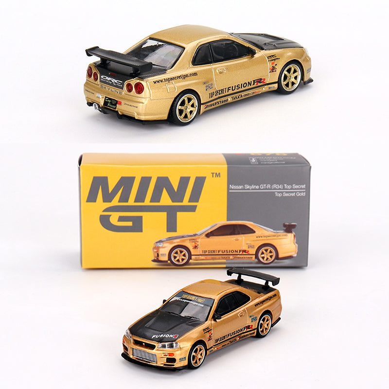 Mini GT Nissan Skyline GT-R R34 Top Secret Gold (676) (1:64)