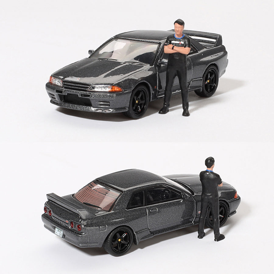 Mini GT Nissan Skyline GT-R R32 Gunmetal With Matsuda Figure (1:64)