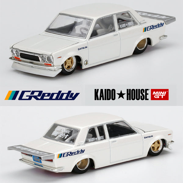 Mini GT Datsun 510 Pro Street Kaido House GReddy White (1/64)