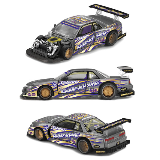 Mini GT Nissan Silvia S13-R Kaido Drift V1 Grey (235) (1:64 Scale)