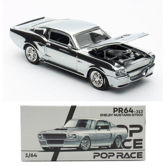 Pop Race Shelby Mustang GT500 Silver Chrome (312) (1:64 Scale)