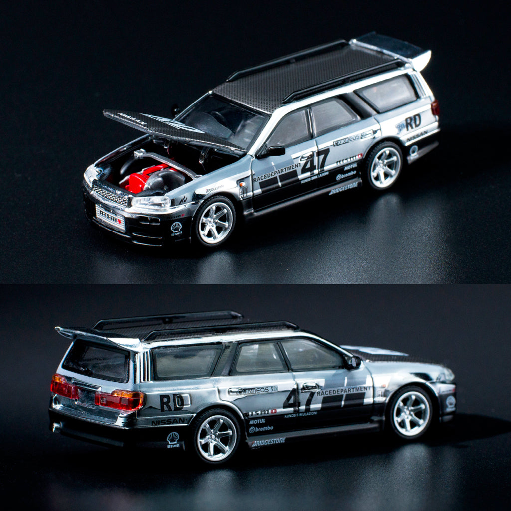 Pop Race Nissan Stagea Chrome Silver (1:64)