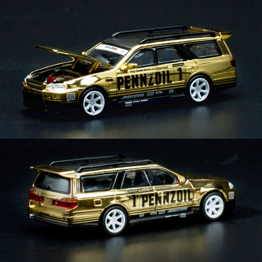 Pop Race Nissan Stagea Pennzoil Gold Chrome (1:64)