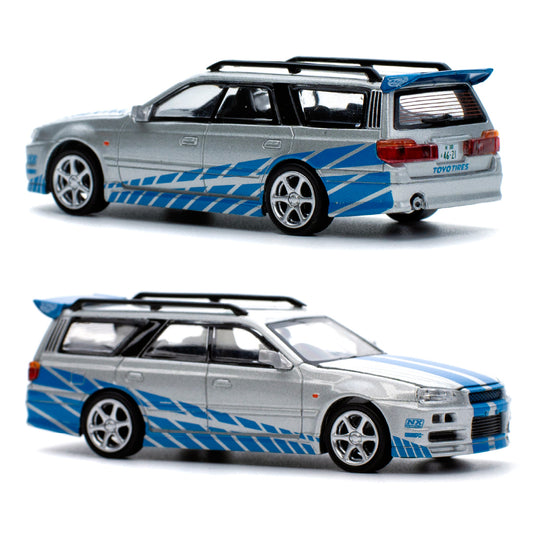 Pop Race Nissan Stagea Silver / Blue (1:64)