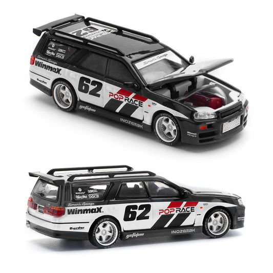 Pop Race Nissan Stagea Simon's Garage #62 Black (1:64 Scale)