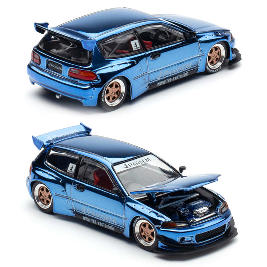Pop Race Pandem Honda Civic EG6 Blue Chrome (206) (1:64 Scale)