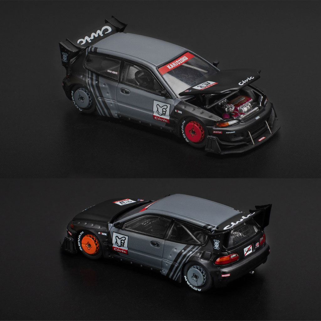 Pop Race Pandem Honda Civic EG6 Kanjozoku Black / Grey (1:64)