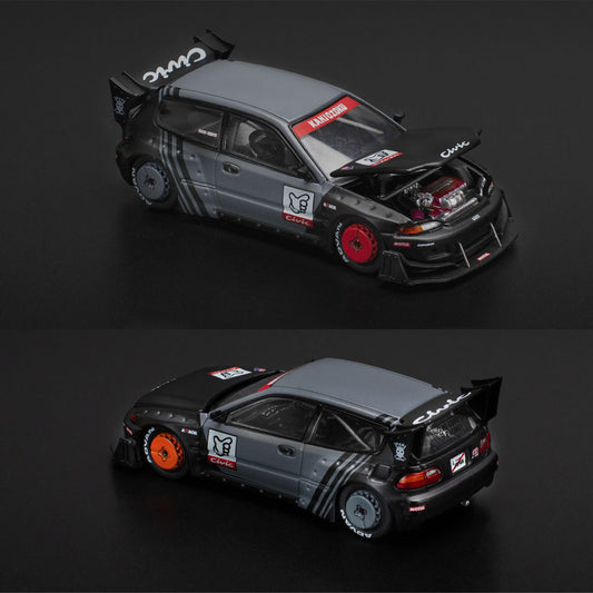 Pop Race Pandem Honda Civic EG6 Kanjozoku Black / Grey (1:64)