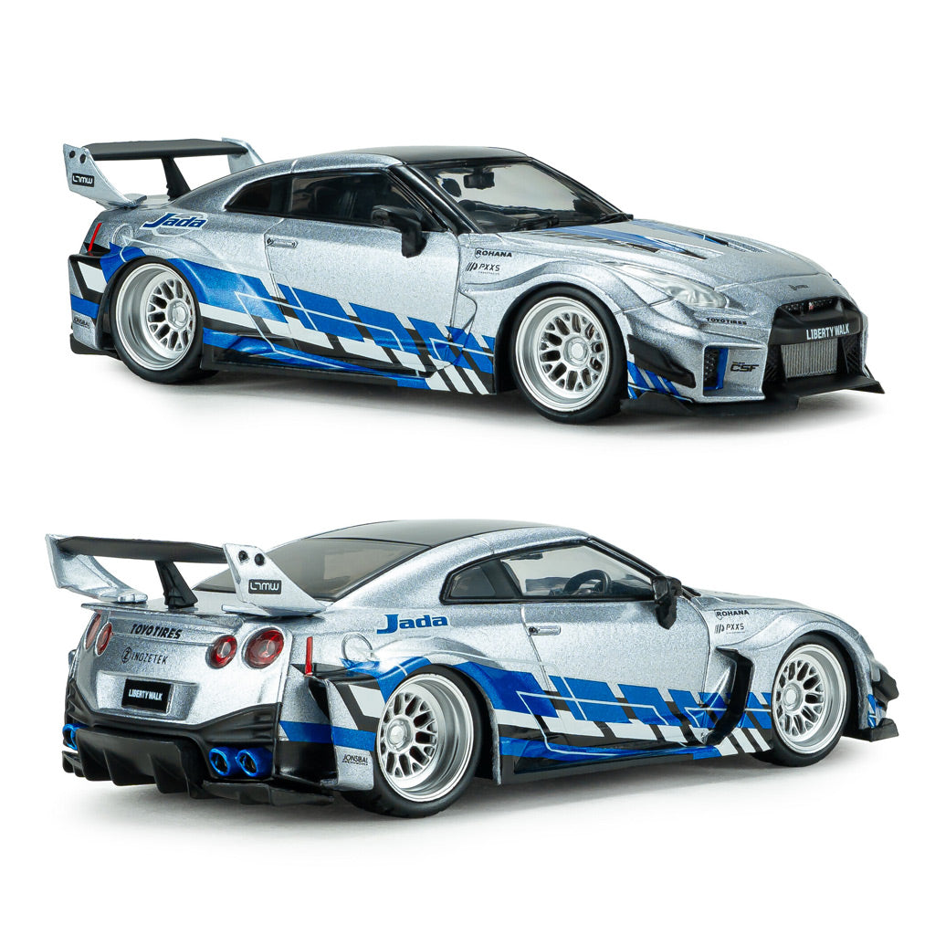 Solido Nissan GT-R R35 With Liberty Walk Body Kit Silver / Blue (1:43)