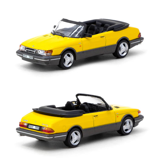 Tarmac Saab 900 Turbo Convertible Yellow With Tarmac Cards (1:64)